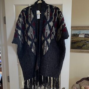 Santa Fe grey fringed cardigan NWT